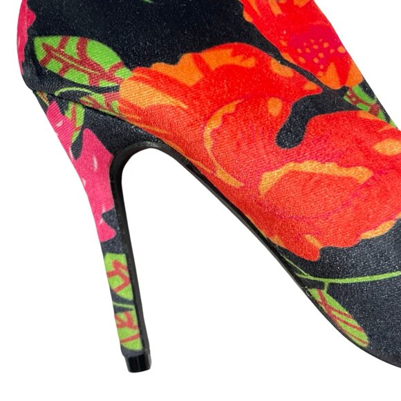 CAPE ROBBIN Boots Black Red Flowers Over the Knee Heels Velour Fabric Size 6 M - Picture 4 of 7